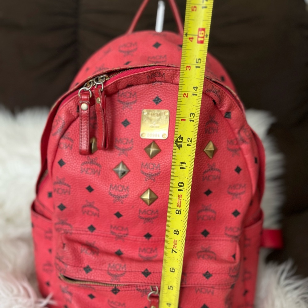 MCM Pink/Coral Logo Studded Backpack - Picture 11 of 16